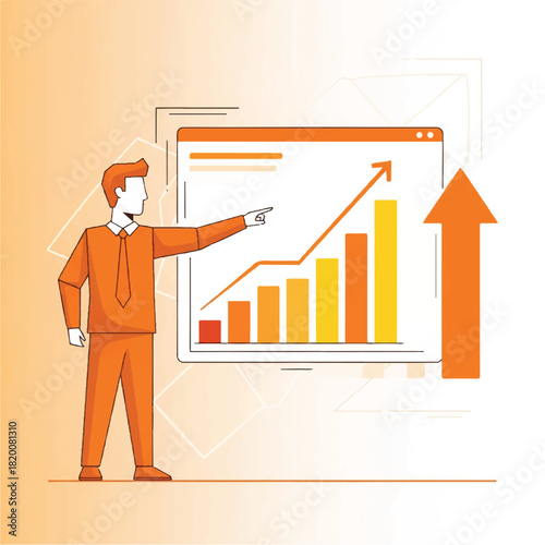 Professional presenting business growth and financial success analysis on a screen, showcasing upward trends, strategic progress, and future achievements