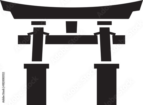 A simple black and white illustration of a traditional japanese torii gate