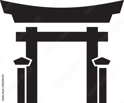 Simple black and white illustration of a traditional japanese torii gate
