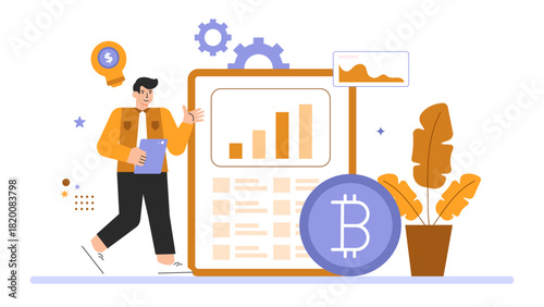 Flat Design Cryptocurrency Investment for Business Flat Vector Illustration
