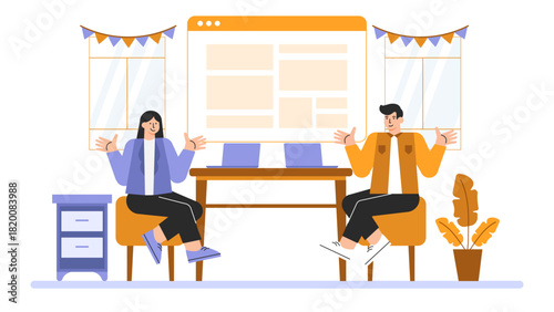 Business People Motivating Office Staff Flat Vector Illustration