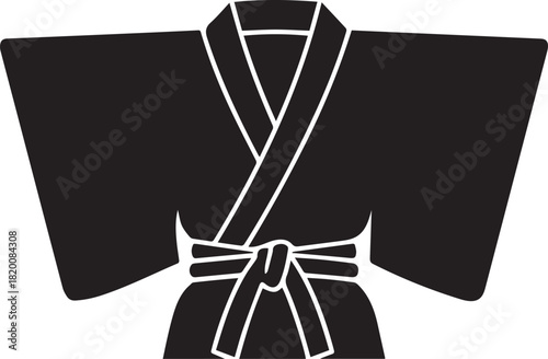 A simple black silhouette of a traditional japanese kimono garment