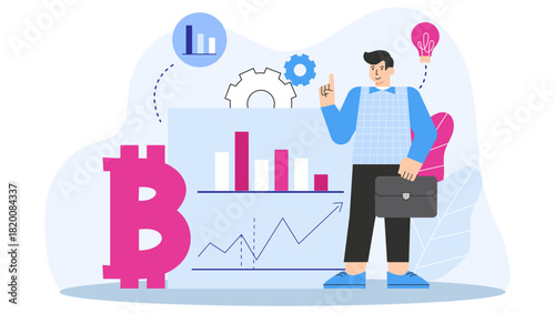 Flat Design Cryptocurrency Investment for Business Flat Vector Illustration