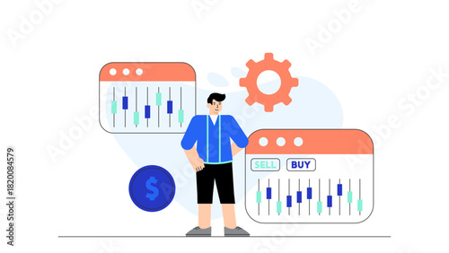 Flat Design Stock Market Volatility Concept Flat Vector Illustration