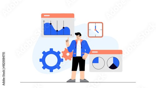Flat Design Manager Delegating Tasks to Team Flat Vector Illustration