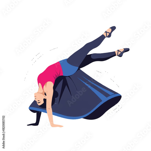 Stylish female dancer in a modern acrobatic pose blending ballet and street dance styles. Graceful contemporary performer illustration