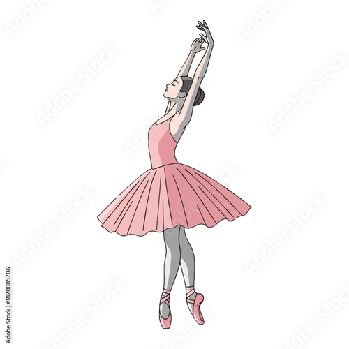 Graceful ballerina in a pink tutu and pointe shoes performing a classical ballet dance pose