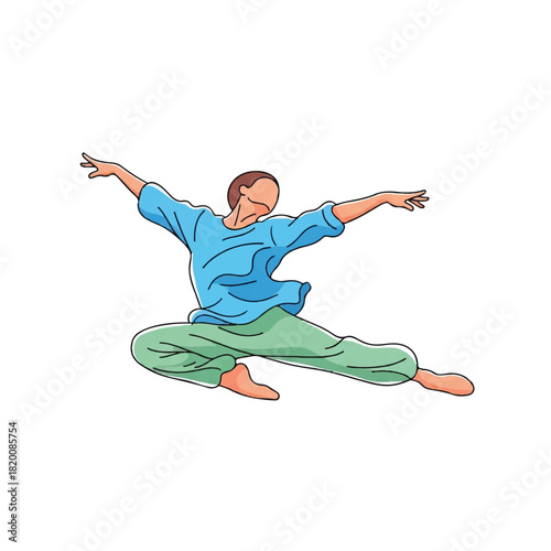 A dynamic vector illustration of a person jumping in mid-air, arms outstretched, movement