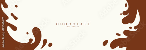 Chocolate background of Modern poster, dynamic splashes and drops. Vector illustration in a flat style of minimalism
