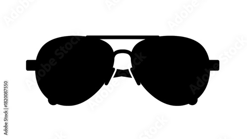 Vector illustration of black silhouette icon of aviator sunglasses isolated on transparent background