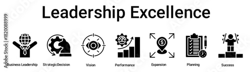 Leadership Excellence banner web icon vector illustration concept for business with icon of Business Leadership, Strategic Decision, Vision, Performance, Expansion, Planning.