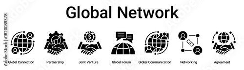 Global Network banner web icon vector illustration concept for business with icon of Global Connection, Partnership, Joint Venture, Global Forum, Global Communication, Networking.