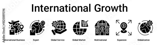 International Growth banner web icon vector illustration concept for business with icon of International Business, Export, Global Service, Global Market, Multinational, Expansion.