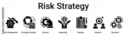 Risk Strategy banner web icon vector illustration concept for business with icon of Risk Management, Strategic Planning, Decision, Leadership, Planning, Analysis.