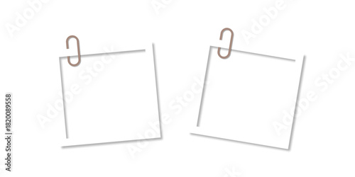 Blank Polaroid Photo Frame Mockup Attached with Paper Clip, Aesthetic Shadow, Isolated on White