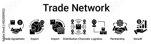 Trade Network banner web icon vector illustration concept for business with icon of Trade Agreement, Export, Import, Distribution Channels, Logistics, Partnership.