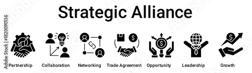 Strategic Alliance banner web icon vector illustration concept for business with icon of Partnership, Collaboration, Networking, Trade Agreement, Opportunity, Leadership.