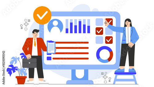 Flat Design Employee Performance Evaluation Flat Vector Illustration