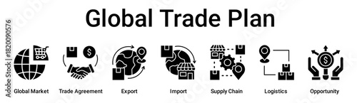 Global Trade Plan banner web icon vector illustration concept for business with icon of Global Market, Trade Agreement, Export, Import, Supply Chain, Logistics.