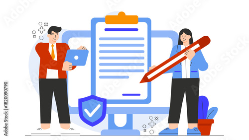 Flat Design Smart Contracts in Business Agreement Flat Vector Illustration