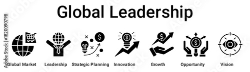 Global Leadership banner web icon vector illustration concept for business with icon of Global Market, Leadership, Strategic Planning, Innovation, Growth, Opportunity.