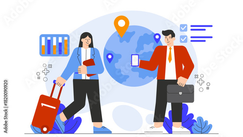 Flat Design Business Visa and International Travel Flat Vector Illustration