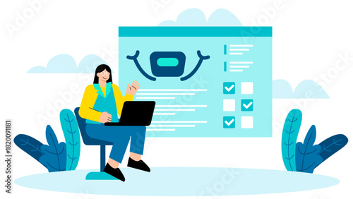 Flat Design AI-Assisted Office Productivity Tools Flat Vector Illustration