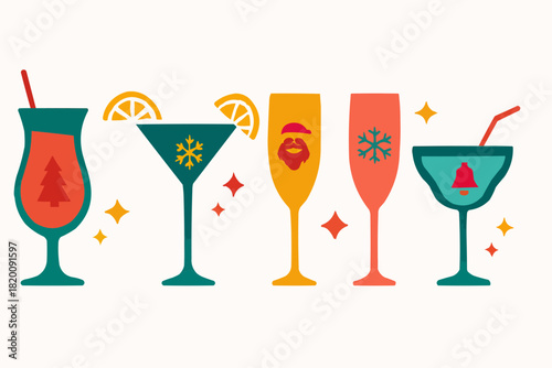 Party Drinks New Year Flat Vector