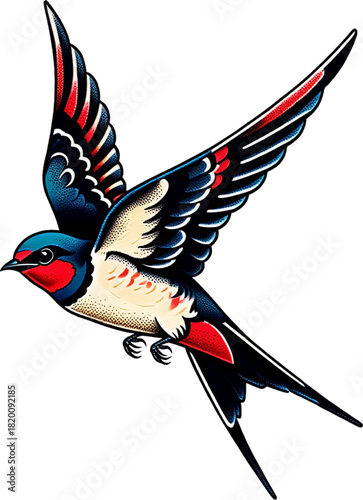 Classic flying-swallow-tattoo design symbolizing safe return and loyalty.