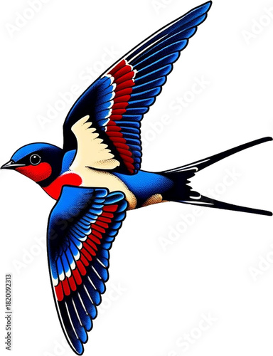 Classic flying-swallow-tattoo design symbolizing safe return and loyalty.