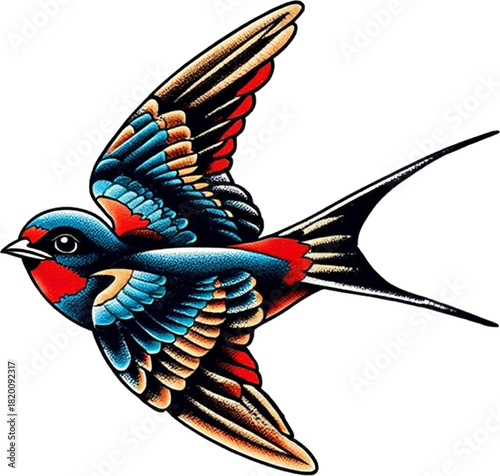 Classic flying-swallow-tattoo design symbolizing safe return and loyalty.