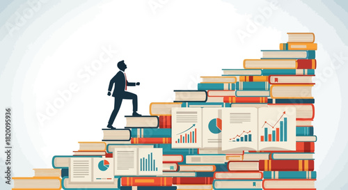 Career development and education concept, featuring silhouette climbing staircase made books, symbolizing progress, learning, and achievement in professional life
