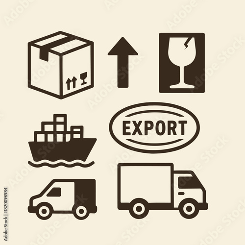 Square Modern Shipping Icons With Package Arrow Container And Export Symbols