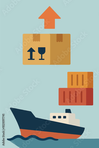 Vertical Shipping Illustration With Cargo Ship Box And Delivery Symbols