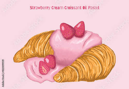 Strawberry Cream Croissant Oil Pastel