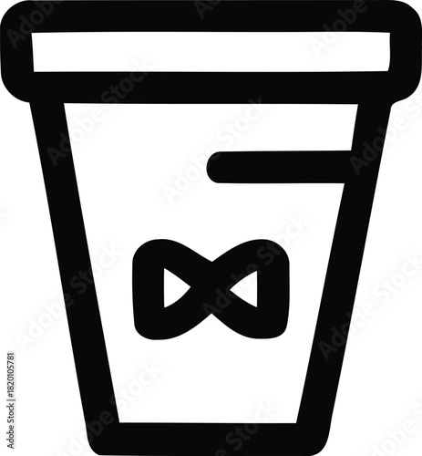 Black outline icon of a coffee cup with a bowtie symbol , coffee cup, tea cup, beverage, drink, hot drink, 
