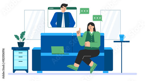Flat design of business people working in hybrid office Flat Vector Illustration