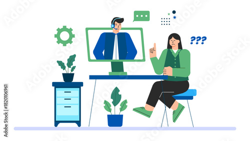 Business People Checking Online Customer Reviews Flat Vector Illustration