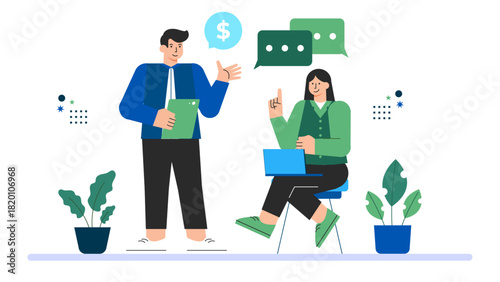 Business people discussing salary and benefits Flat Vector Illustration