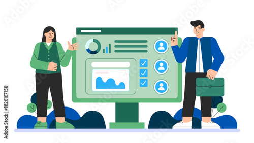 HR team using recruitment software Flat Vector Illustration