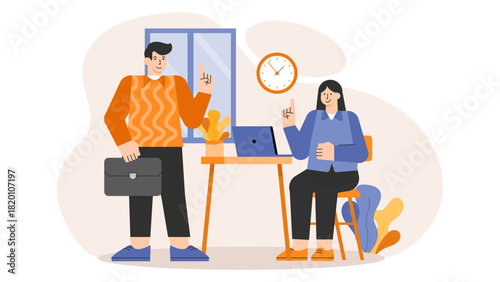 Flat illustration of employee onboarding with mentor Flat Vector Illustration