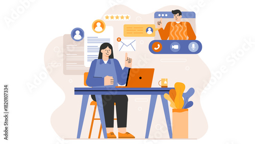 Remote hiring process illustration Flat Vector Illustration