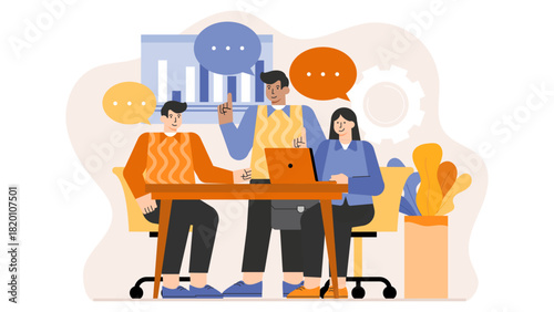 Business team having conflict resolution meeting Flat Vector Illustration