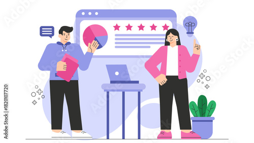 Employee performance review meeting illustration Flat Vector Illustration