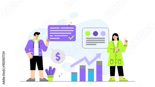 Business leaders discussing company values Flat Vector Illustration