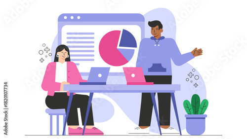 Business team working on diversity and inclusion program Flat Vector Illustration