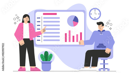 Office team attending leadership seminar Flat Vector Illustration