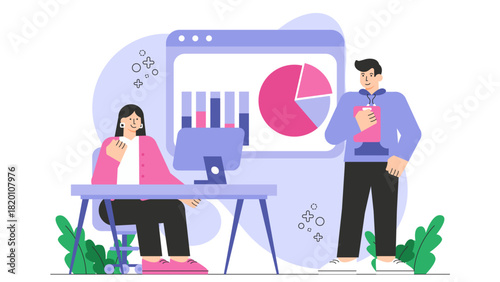 Business leaders discussing company values Flat Vector Illustration