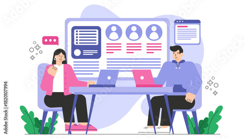 HR team using recruitment software Flat Vector Illustration