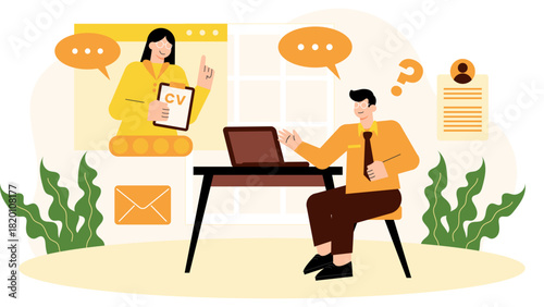 Remote hiring process illustration Flat Vector Illustration